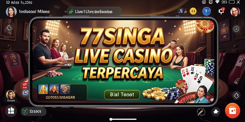Screenshot 77SINGA menampilkan dealer langsung dan gameplay Live Casino yang seru.