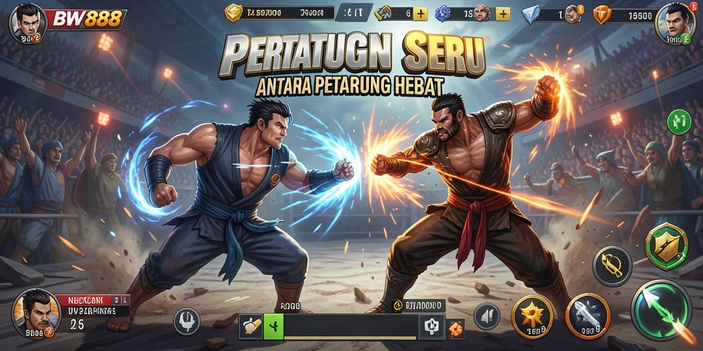 Screenshot gameplay BW888 menampilkan pertarungan intens antara karakter yang beragam.