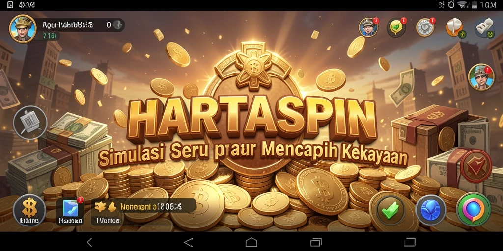 Tangkapan layar utama HARTASPIN menampilkan gameplay simulasi yang dinamis dan penuh warna.