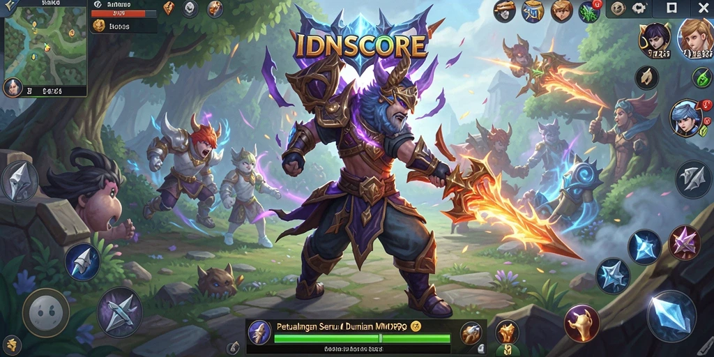 Screenshot menampilkan aksi seru dalam game MMORPG IDNSCORE.