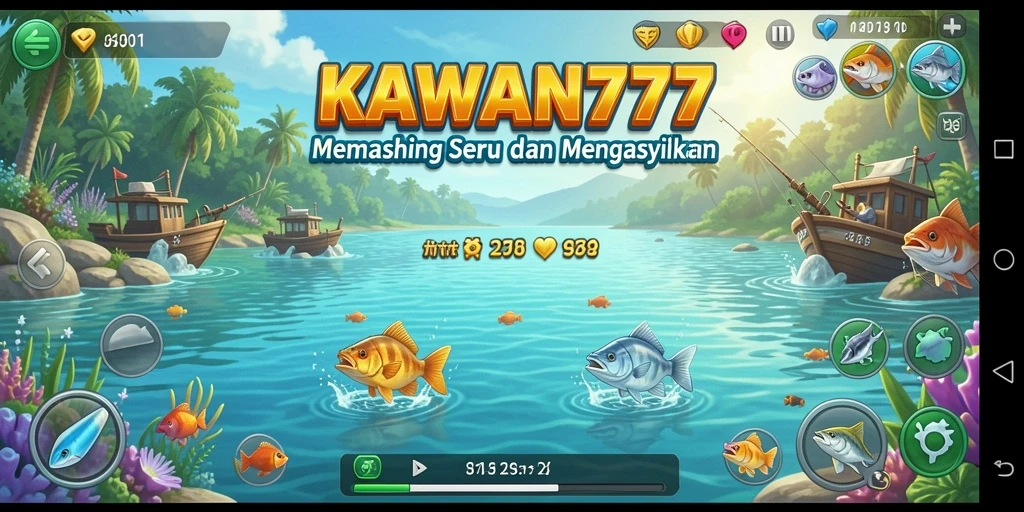 Screenshot permainan KAWAN777 menampilkan momen menangkap ikan besar.