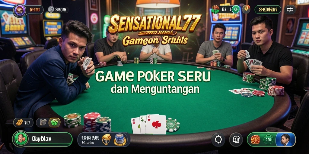 Tampilan gameplay menarik di SENSATIONAL77 dengan suasana poker yang menegangkan.