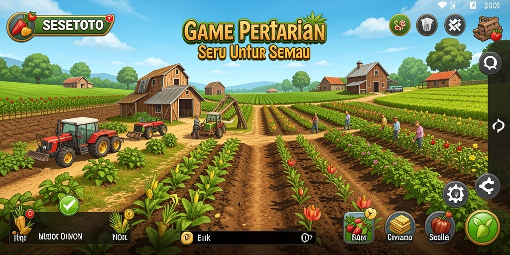 Tangkapan layar gameplay SESETOTO yang menampilkan kebun yang subur.