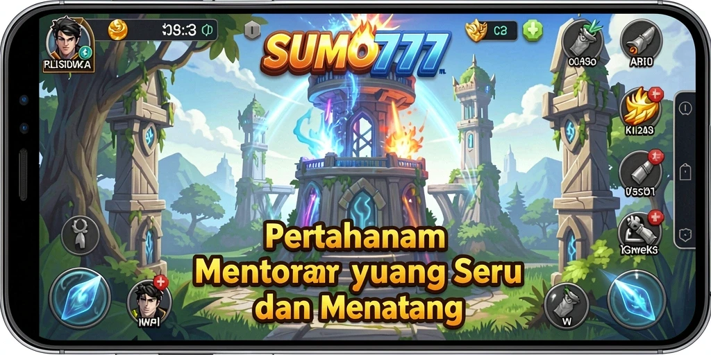 Tampilan gameplay menarik dari SUMO777 yang menampilkan strategi Tower Defense.